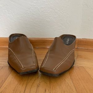 Tan Aerosole Mules with rubber soles